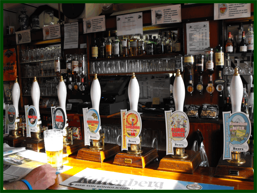 Griffin Bar - handpumps with all of the breweries seven real ales